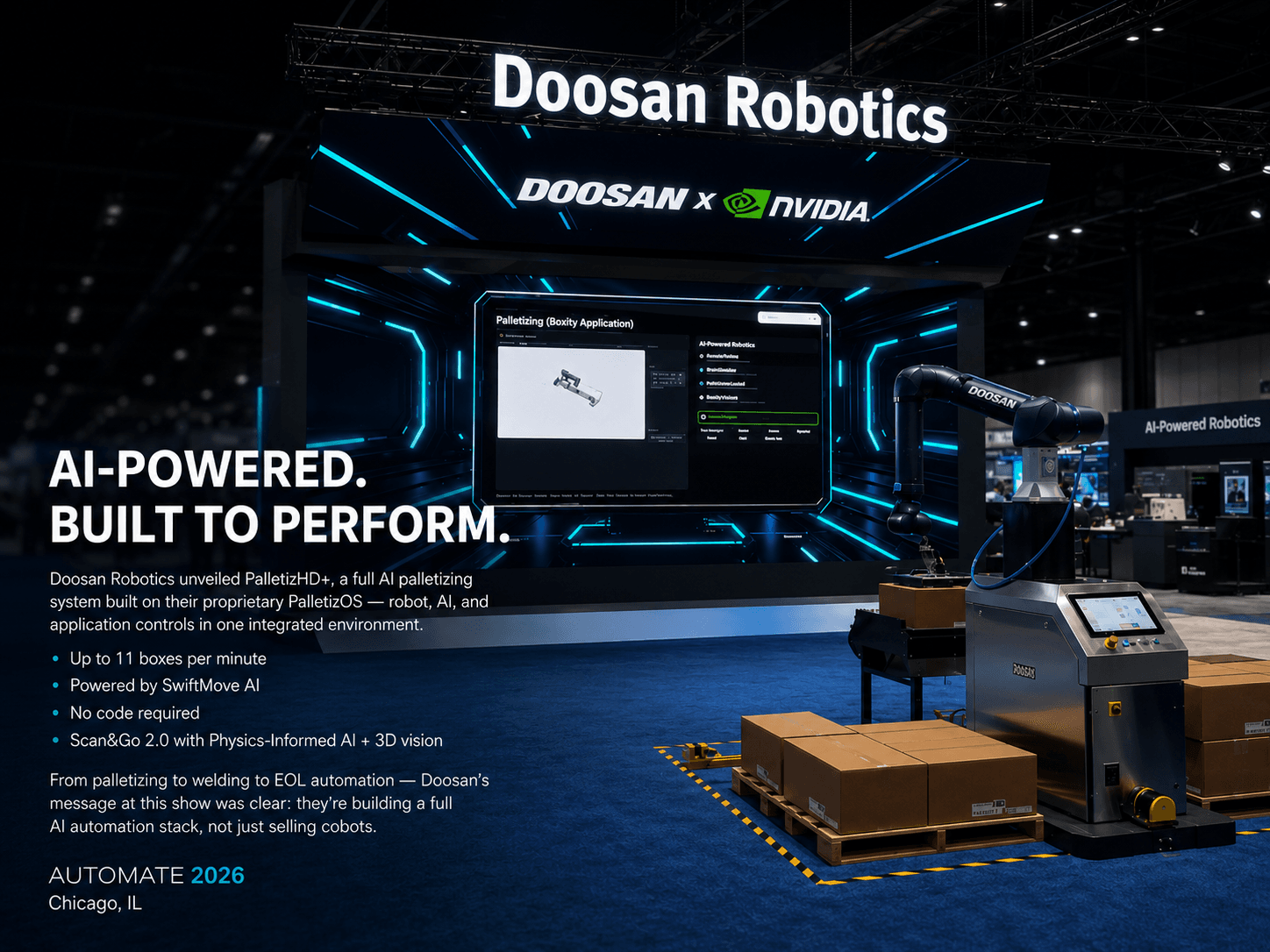 Doosan Robotics Unveils AI Palletizing Solution PalletizHD+ at Automate 2026
